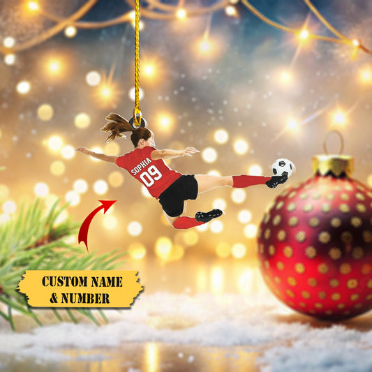 Custom Personalized Girl Soccer Player Acrylic Ornament, Gift for Girl Soccer Players, Soccer Players, Husband, Him, Soccer Christmas Ornament, Christmas Tree DecorGift, Ornament Decoration, Ornament For Gift, Ornament Christmas