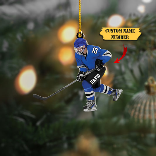 Custom Personalized Ice Hockey Man Player Acrylic Christmas Ornament, Hockey Team Gift, Gift For Hockey Lovers, Ornament Decoration, Ornament For Gift, Ornament Christmas