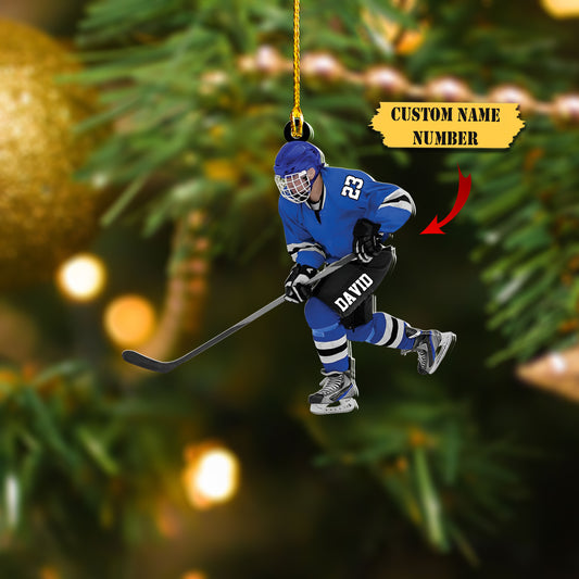 Custom Personalized Ice Hockey Man Player Acrylic Christmas Ornament, Hockey Team Gift, Gift For Hockey Lovers, Ornament Decoration, Ornament For Gift, Ornament Christmas