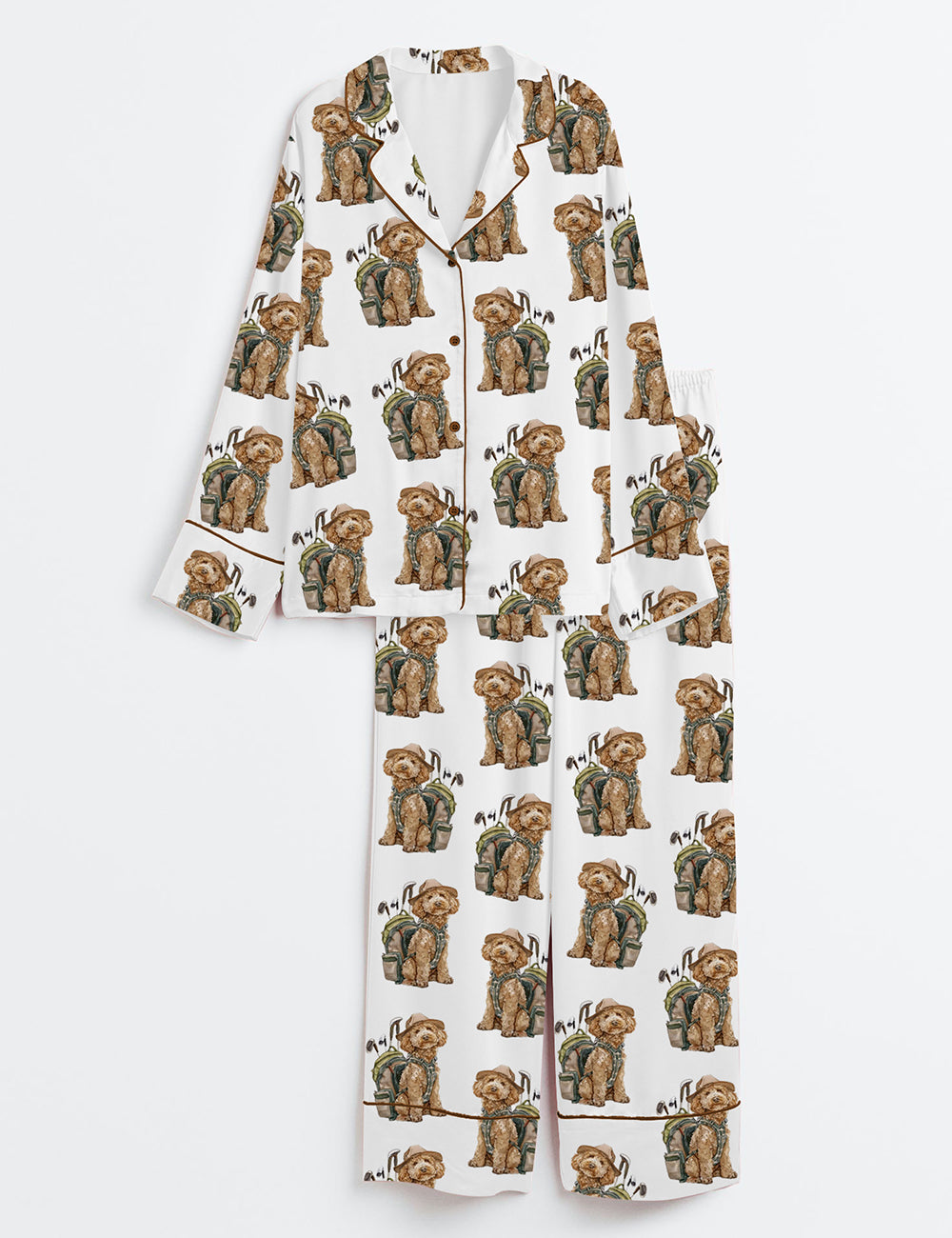 Women’s Goldendoodle Golf Dog Playing Golf Long Sleeve Satin Pajama Set