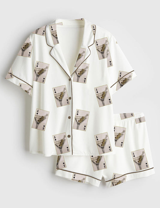 Women’s Ace Card Martini Extra Dirty Mosaic Martini Cocktail Short Sleeve Satin Pajama Set