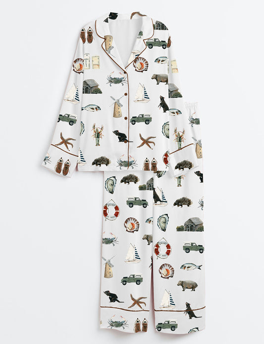 Women’s The Island Collection Western Painting Long Sleeve Satin Pajama Set