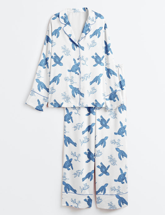 Women’s Sea Turtles Coastal Design Long Sleeve Satin Pajama Set