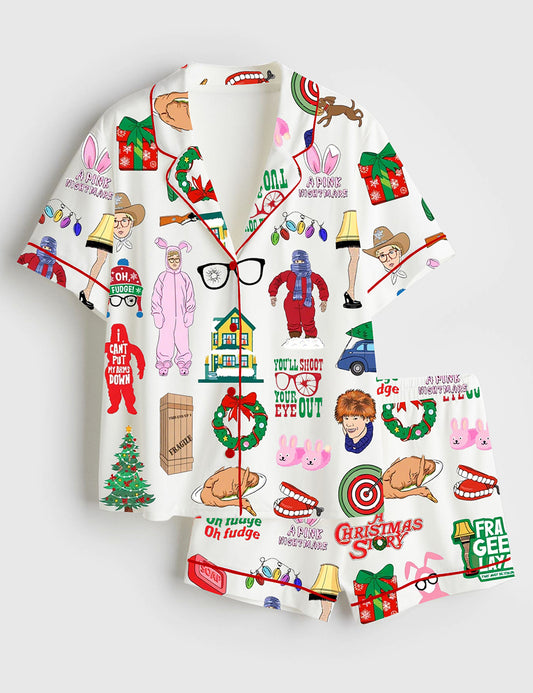 Women’s A Christmas Story Movie Short Sleeve Satin Pajama Set