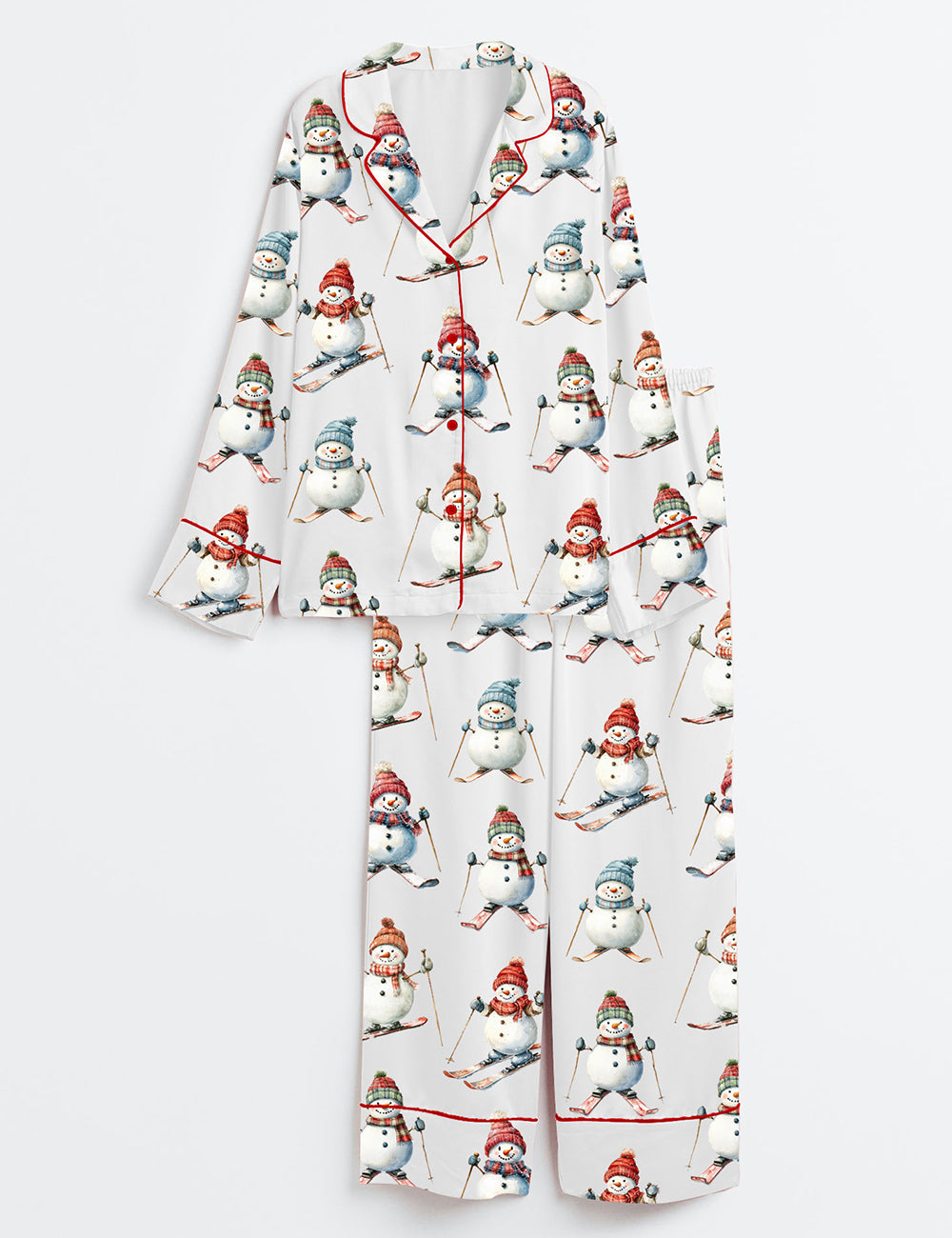 Women’s Snowman Skiing Christmas Long Sleeve Satin Pajama Set