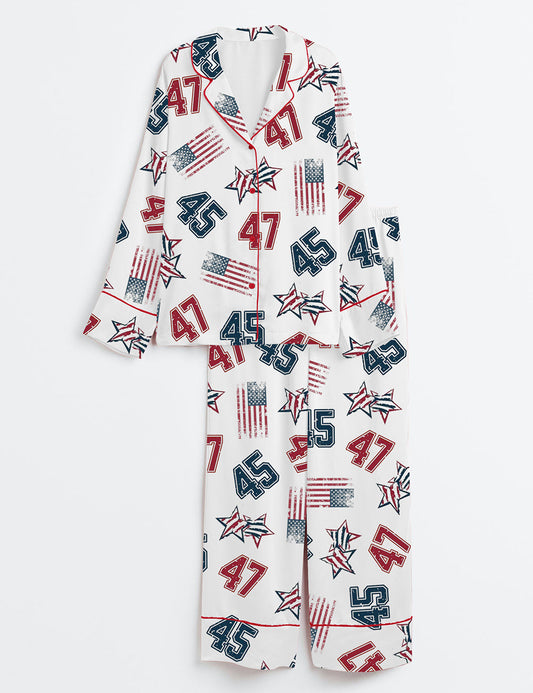 Women's America 45 47 Long Sleeve Satin Pajama Set