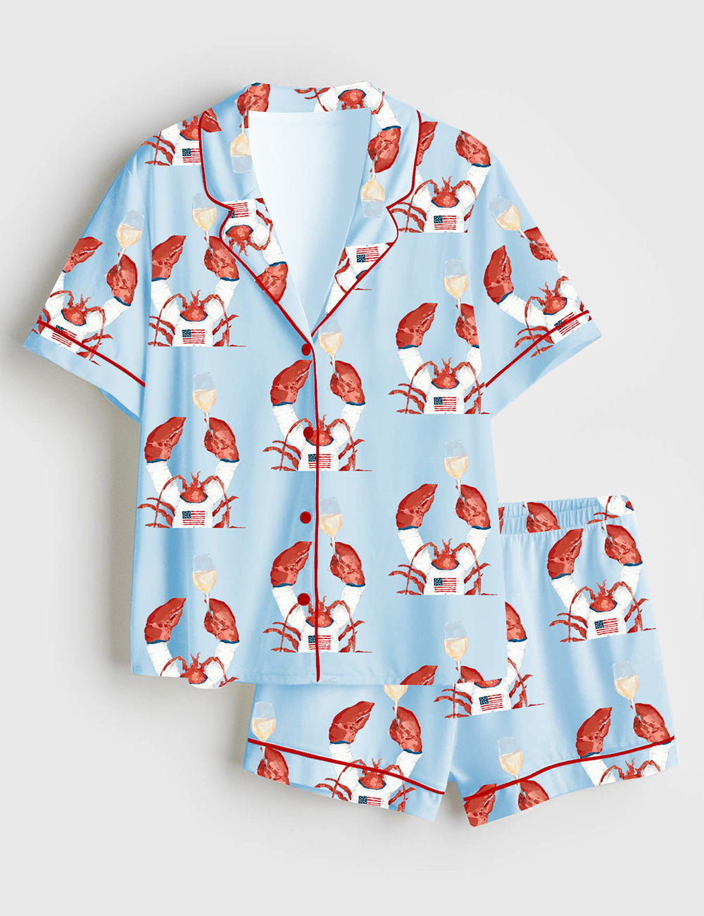 Women’s The Flag Sweater Lobster Coastal Holiday Short Sleeve Satin Pajama Set