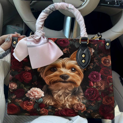 Yorkie Leather Bag Rosey Yorkie Charm