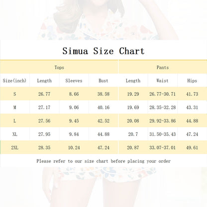 Simua Button Dowm Pajamas for Women, Women's Fashionable Print Short Sleeved Lapel Shirts with Shorts Summer Soft Home Wear Set, Size S-XXL