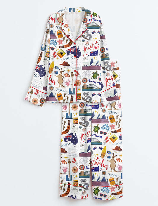 Women’s Australia Travel Long Sleeve Satin Pajama Set