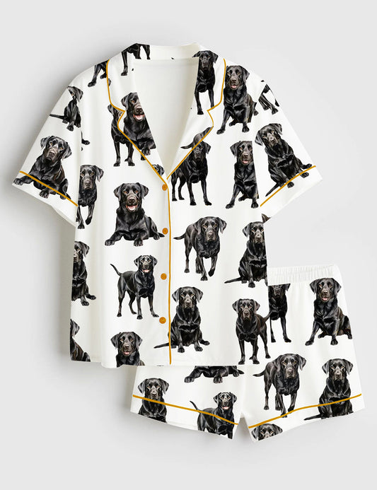 Women's Black Labrador Satin Pajama Set