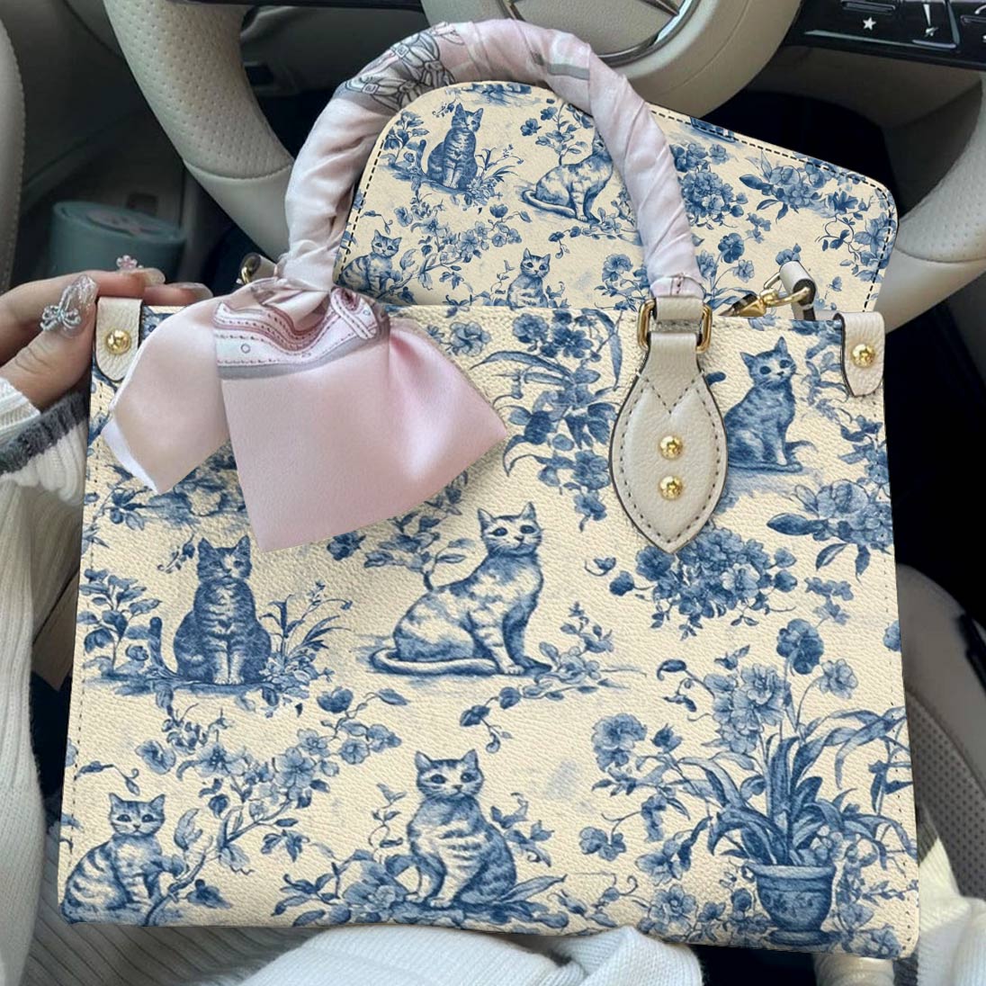 Leather Bag Blue Garden Whiskers