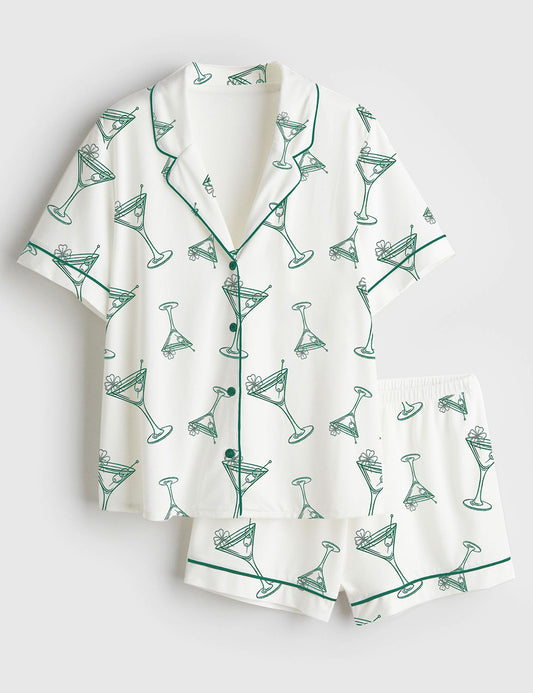 Women’s A Tini Bit Irish St. Patrick's Day Retro Irish Vibes Short Sleeve Satin Pajama Set