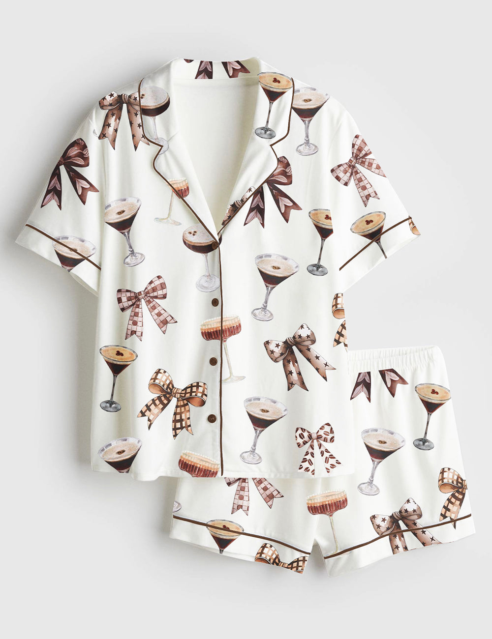 Women’s Espresso Martini Cocktail Coquette Tini Time Coffee Lover Short Sleeve Satin Pajama Set