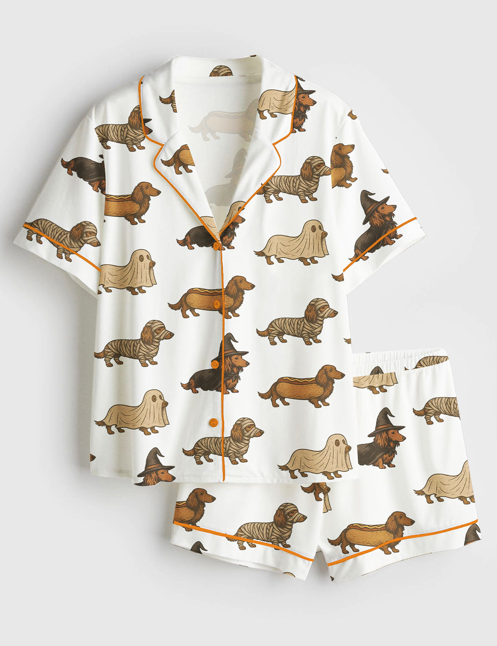 Women’s Dachshund Halloween Weenie Dog Spooky Doxie Lover Short Sleeve Satin Pajama Set