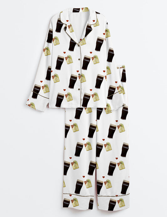 Women’s Guinness And Spicy Margarita Long Sleeve Satin Pajama Set