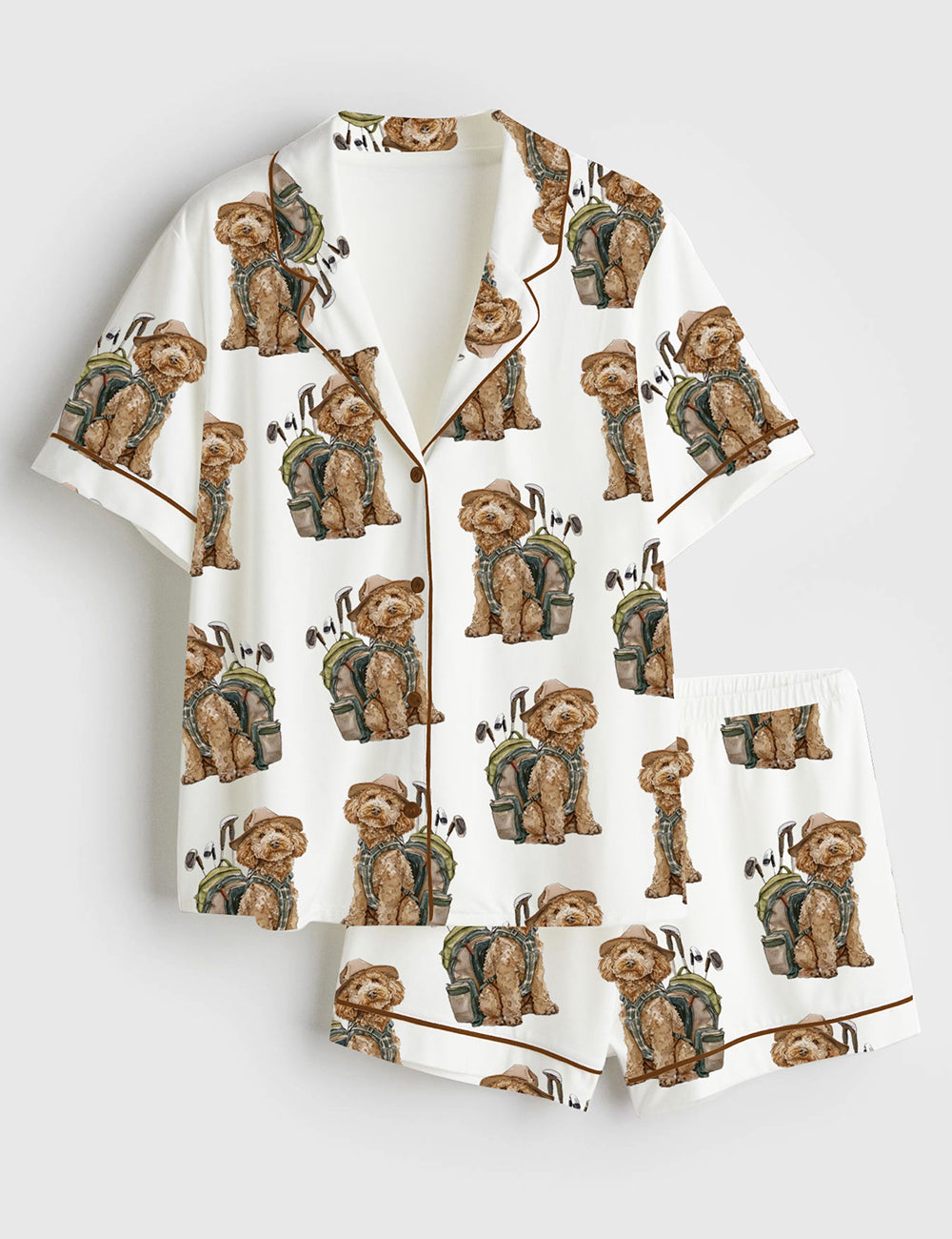 Women’s Goldendoodle Golf Dog Playing Golf Short Sleeve Satin Pajama Set