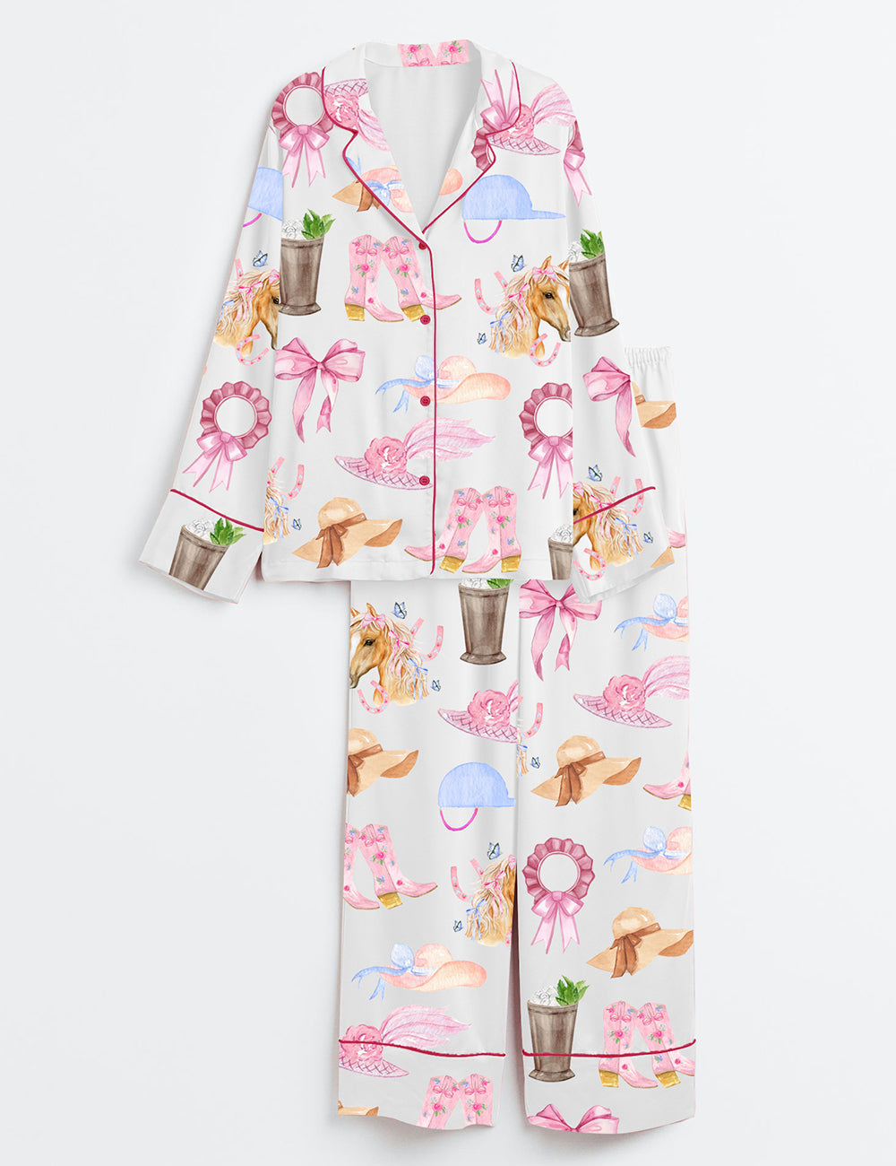 Women's Kentucky Derby Cowgirl Trip Western Long Sleeve Satin Pajama Set