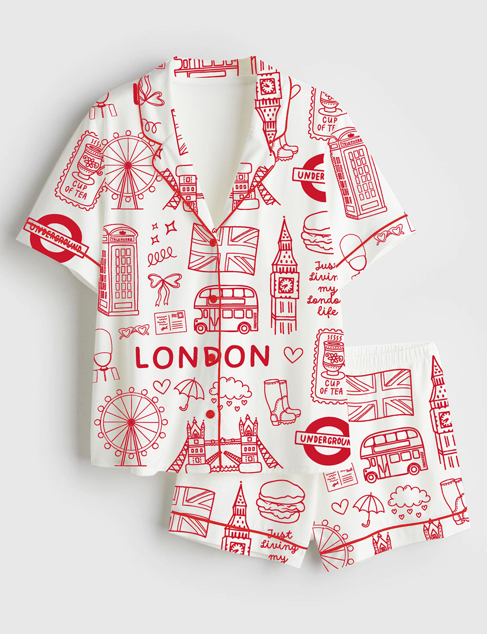 Women’s London Icons London British Landmarks Travel Journal Short Sleeve Satin Pajama Set