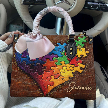 Personalized Autism Leather Bag In My Heart