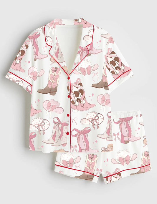 Women's Cowgirl Coquette Short Sleeve Satin Pajama Set