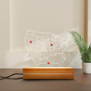 Personalized LED Map Light, Personalized Valentines Gift, Light up Sign, Long Distance Gift, Couples gift, Gift for her, Anniversary gift.