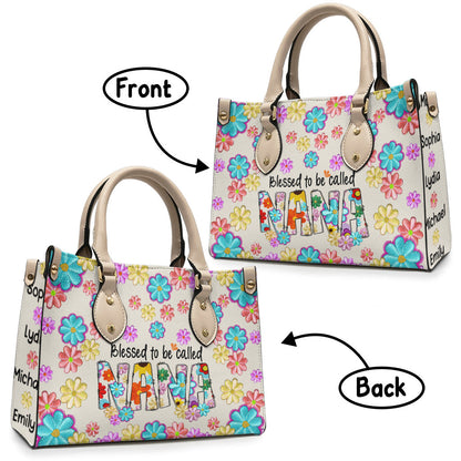 Blessed To Be Called Nana Floral Style - Personalized Grandma Leather Handbag