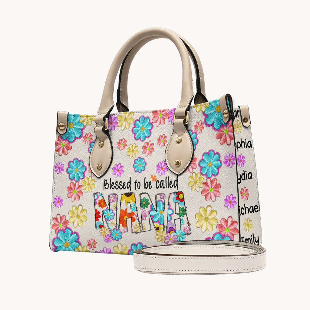 Blessed To Be Called Nana Floral Style - Personalized Grandma Leather Handbag