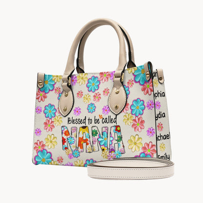 Blessed To Be Called Nana Floral Style - Personalized Grandma Leather Handbag
