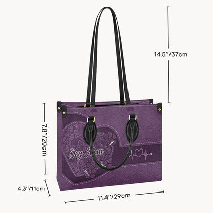 Dog Mom Cat Mom Heart And Paws - Personalized Dog Leather Handbag