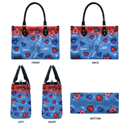 Nana & Grandkids Holding Hands - Personalized Grandma Leather Handbag