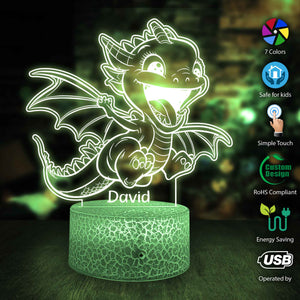 Personalized Dragon LED Night Light, Custom Name Acrylic Lamp, bedroom decor, Custom Dragon Lamp, Dragon LED Night Light, Kids Bedroom Decor