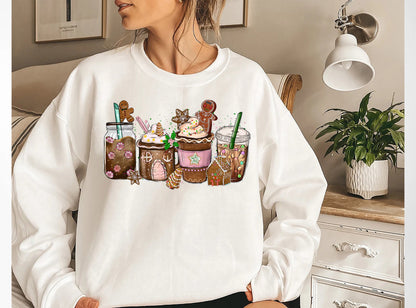 Pink Gingerbread coffee Christmas Sweatshirt, Christmas Sweatshirt, T-shirt Christmas For Gift, Christmas Gift