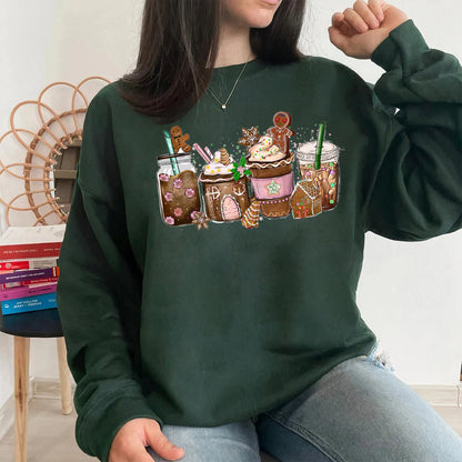 Pink Gingerbread coffee Christmas Sweatshirt, Christmas Sweatshirt, T-shirt Christmas For Gift, Christmas Gift