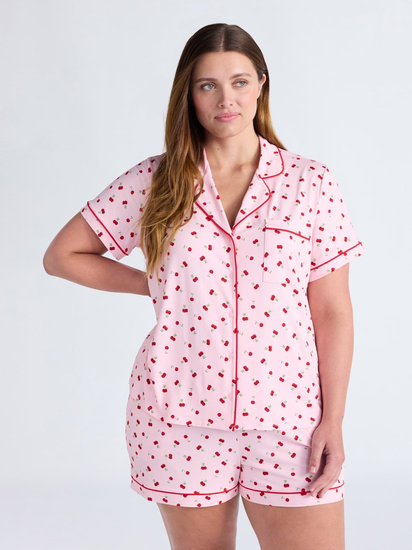 Joyspun Women’s Dreamy Soft Collection Notch Collar Knit Top and Boxer Shorts Pajama Set, Sizes XS-3X