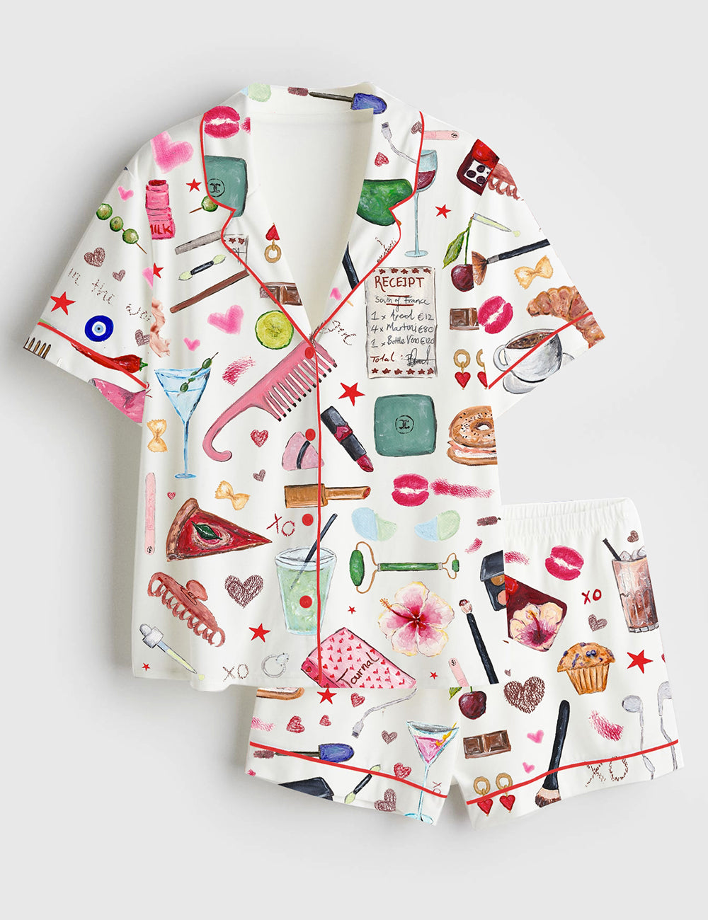 Women’s I'm Just A Girl Like Drinking Aperol Spritz Martini Bottle Vino Short Sleeve Satin Pajama Set