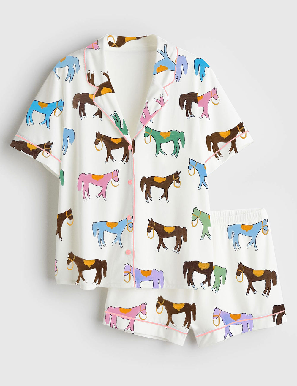 Women’s Horse Print Short Sleeve Satin Pajama Set
