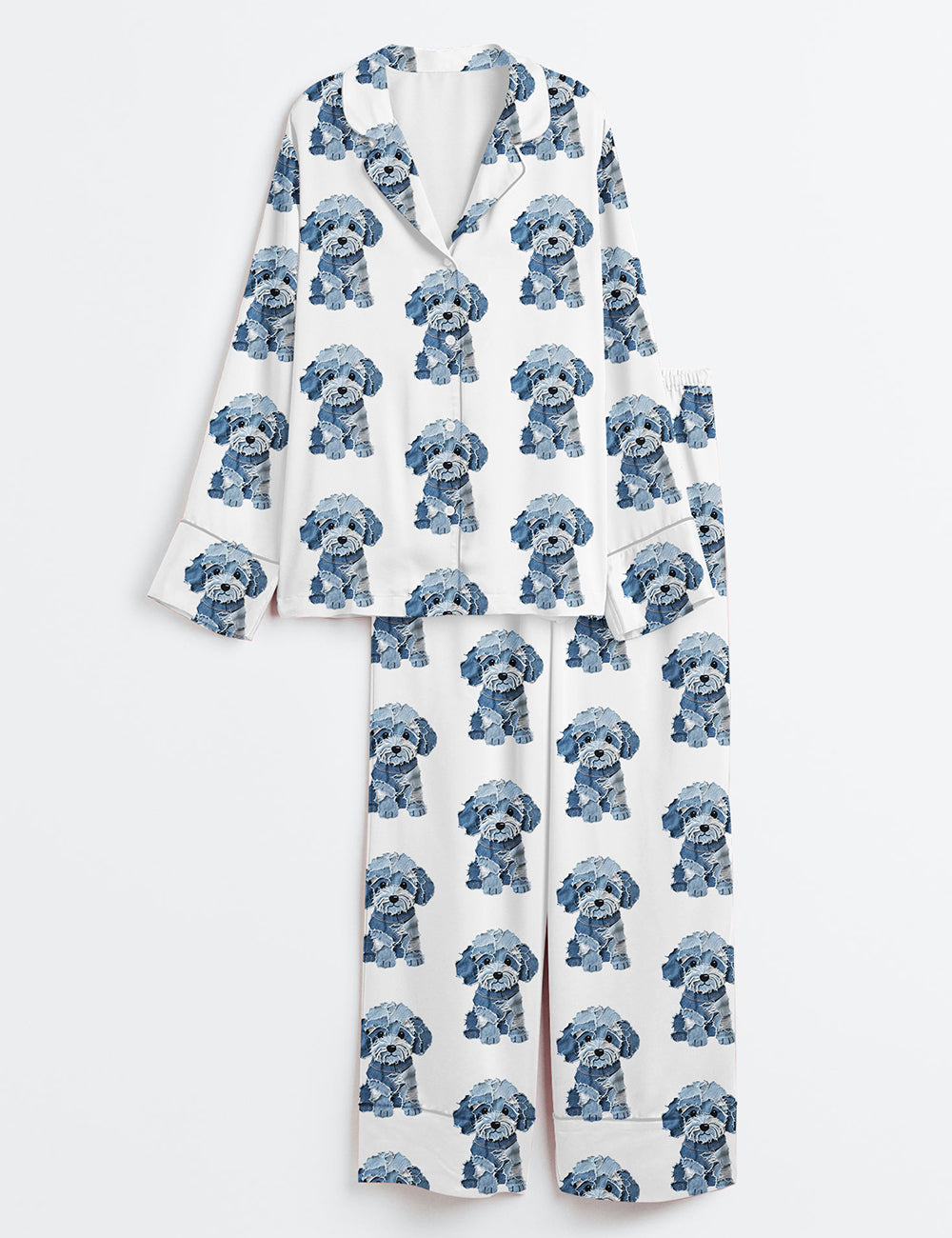 Women’s Teddy Dog Lover Long Sleeve Satin Pajama Set