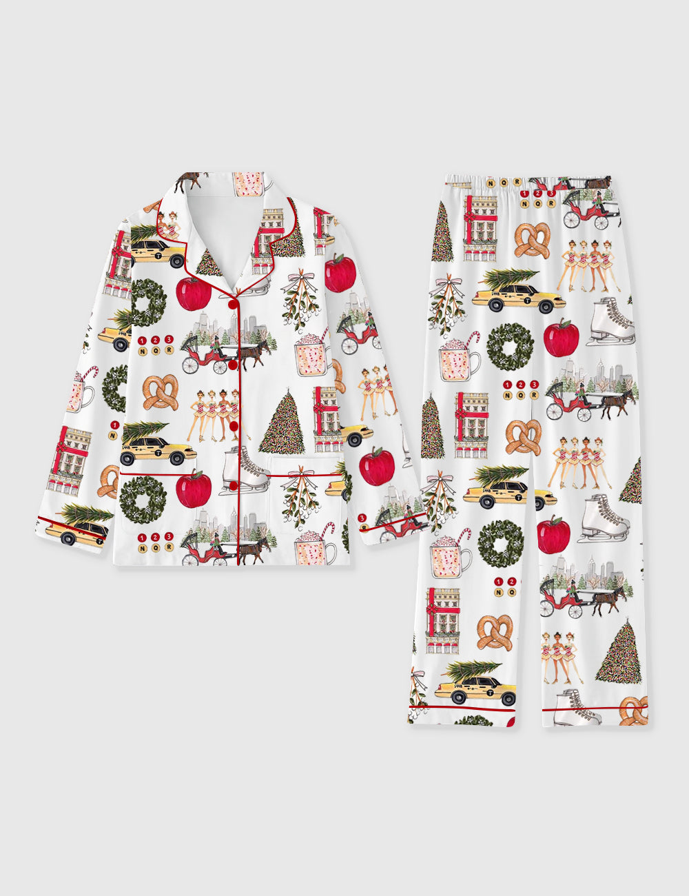 Women's Christmas In New York Long Sleeve Pocket Cotton Pajama Set