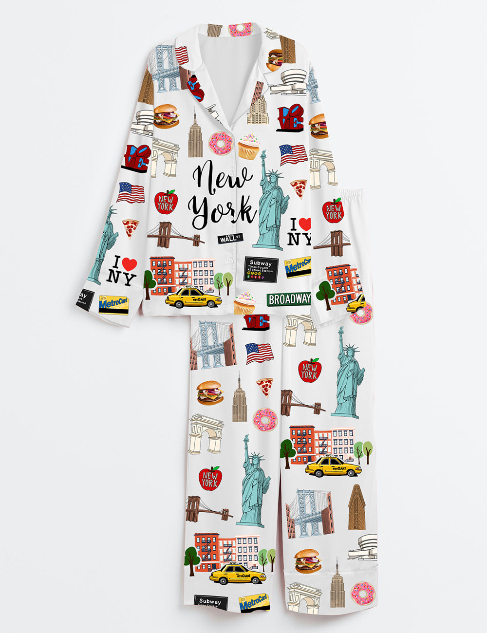 Women’s New York Travel GoodNotes Independence Day Long Sleeve Satin Pajama Set