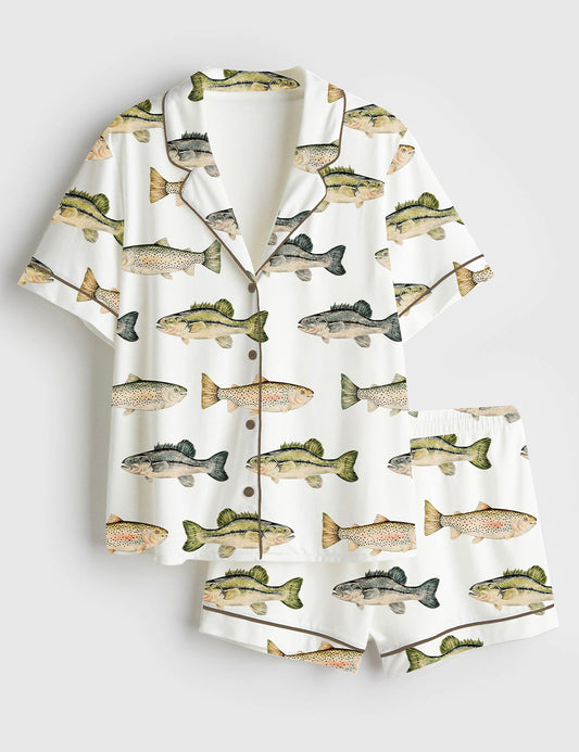 Women's Lake Fishing Short Sleeve Satin Pajama Set