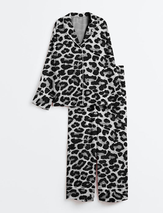 Women's Leopard Print Long Sleeve Satin Pajama Set