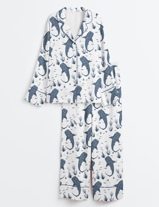 Women’s Whale Shark Long Sleeve Satin Pajama Set