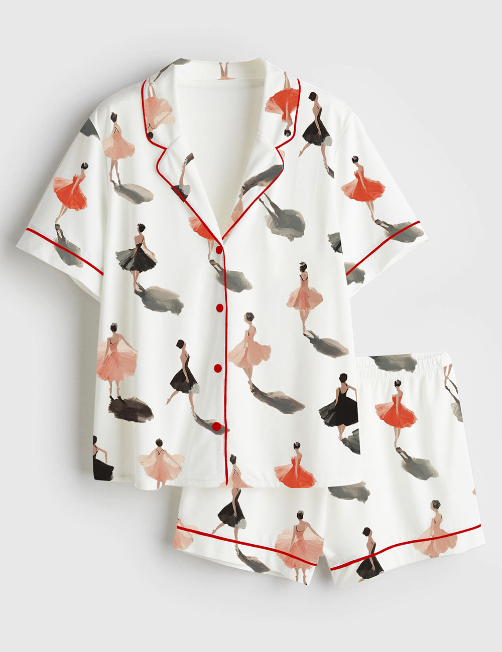 Women’s Tiny Ballerinas Minimalist Ballet Dancers Art Painting Short Sleeve Satin Pajama Set