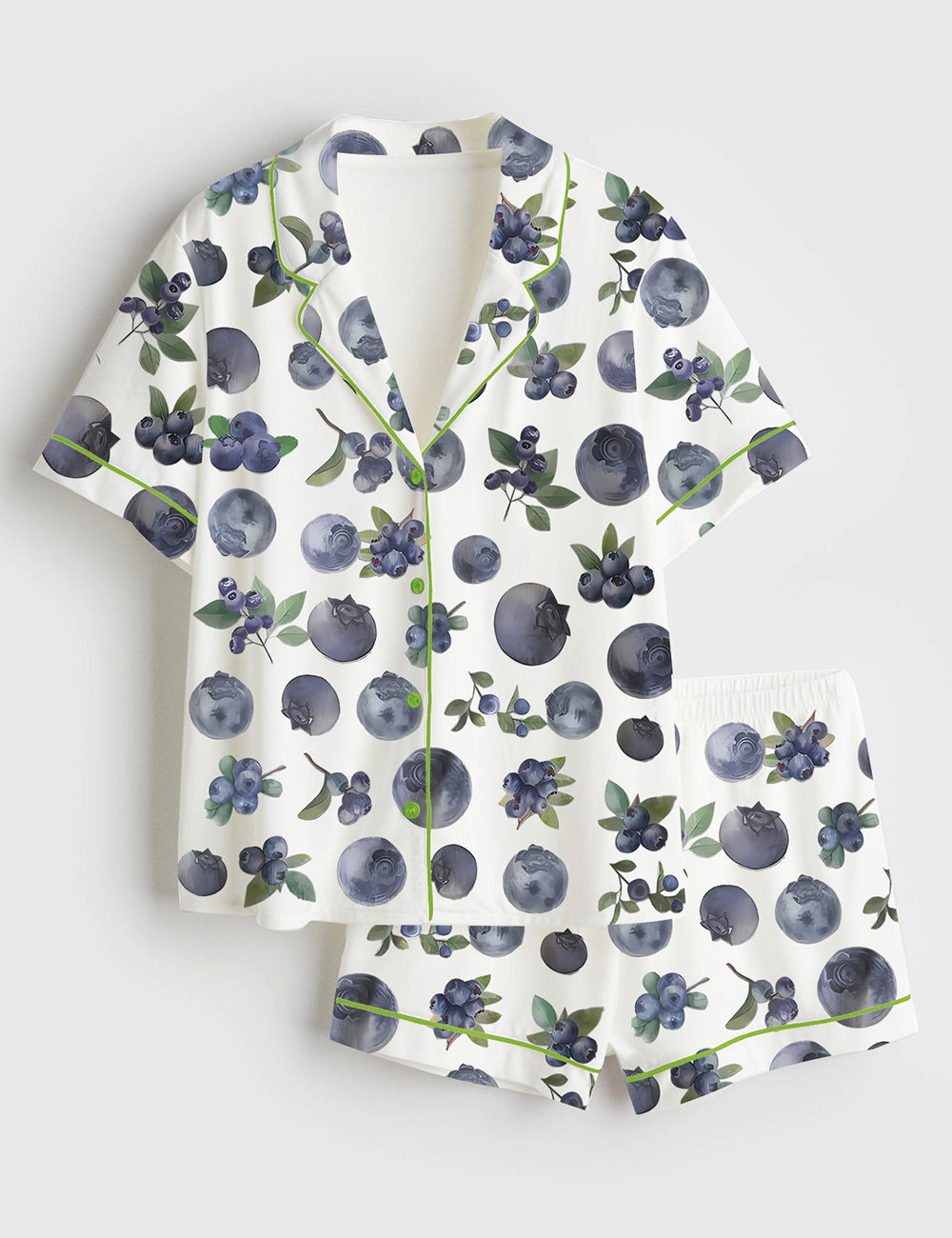 Women’s Blueberry Food Plants Short Sleeve Satin Pajama Set