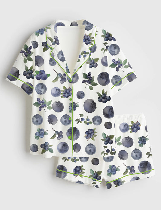 Women’s Blueberry Food Plants Short Sleeve Satin Pajama Set