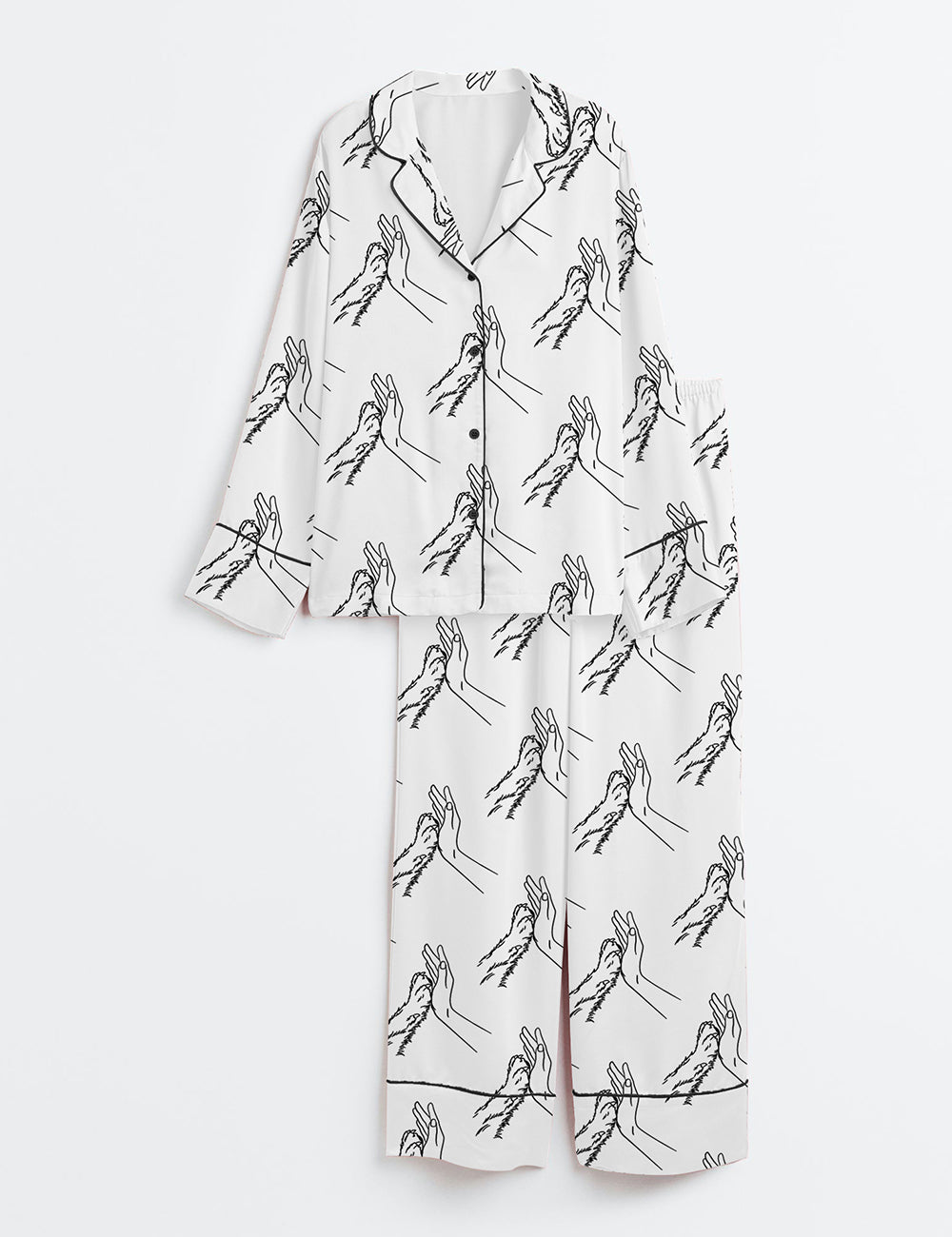 Women's Dog Hands Long Sleeve Satin Pajama Set