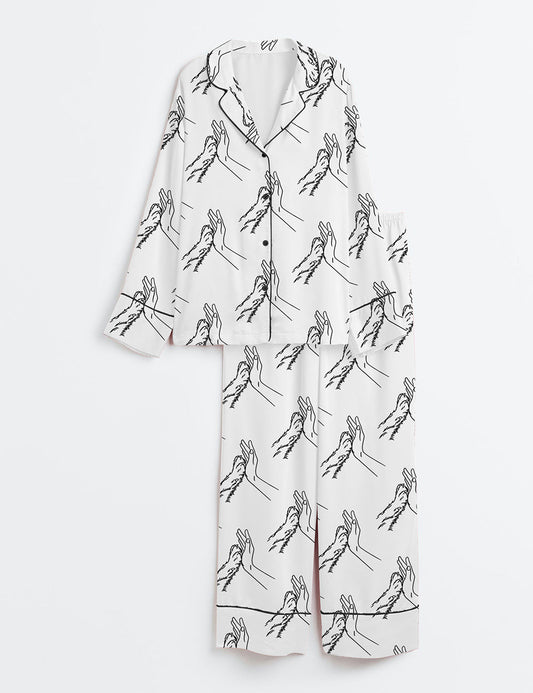 Women's Dog Hands Long Sleeve Satin Pajama Set