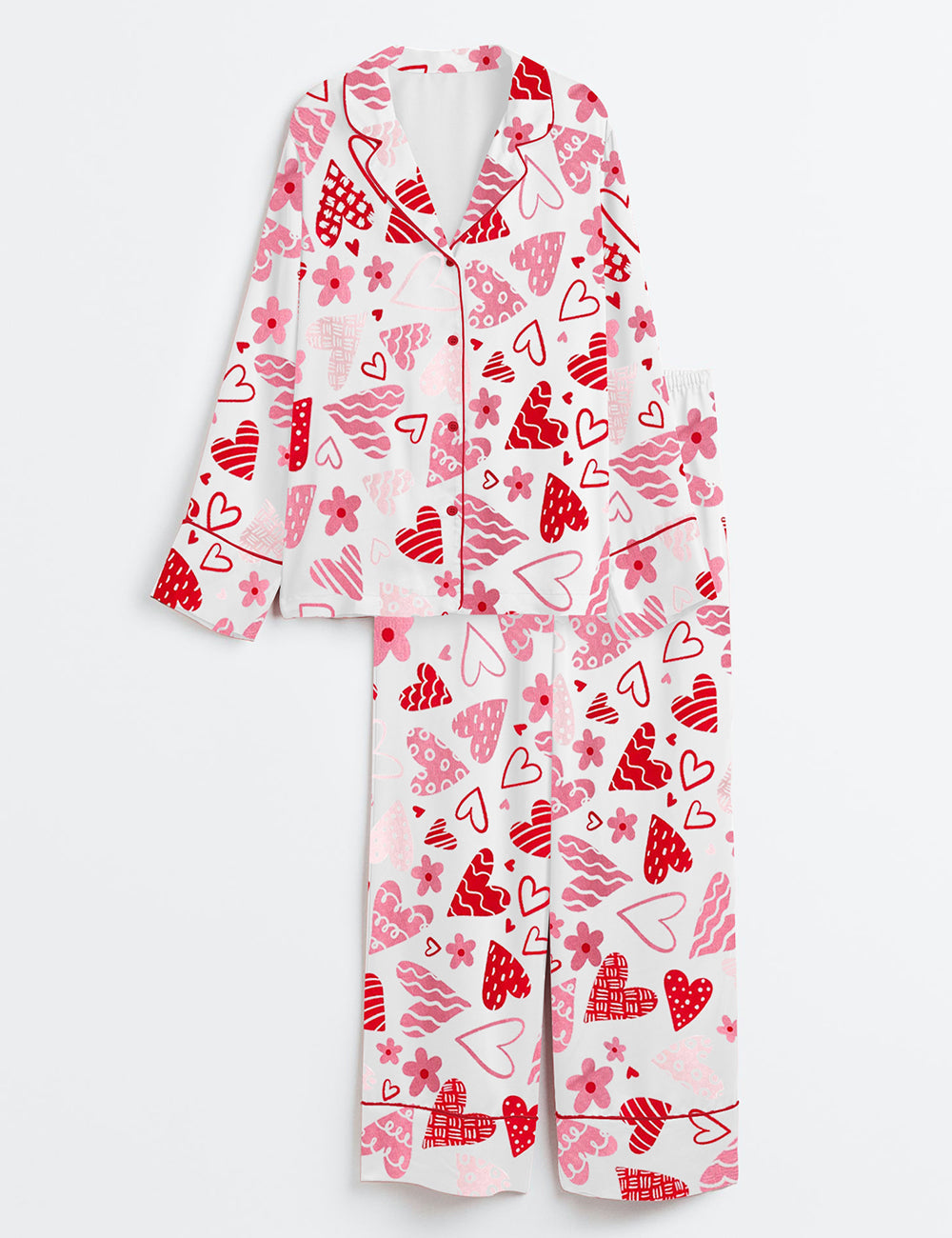 Women's Valentine Heart Long Sleeve Satin Pajama Set