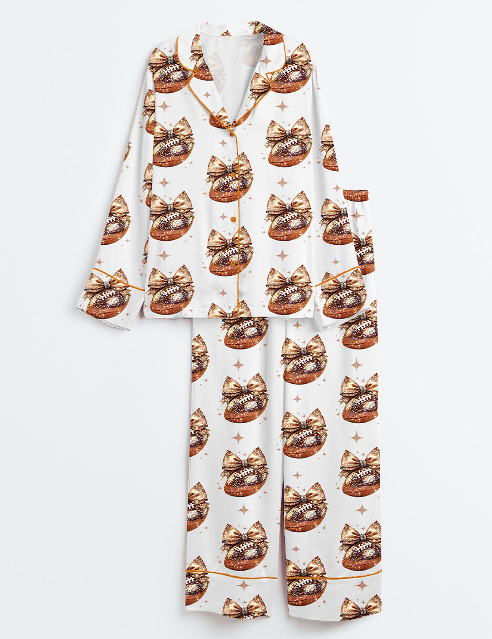 Women’s Glitter Disco Football Game Day Preppy Football Season Long Sleeve Satin Pajama Set